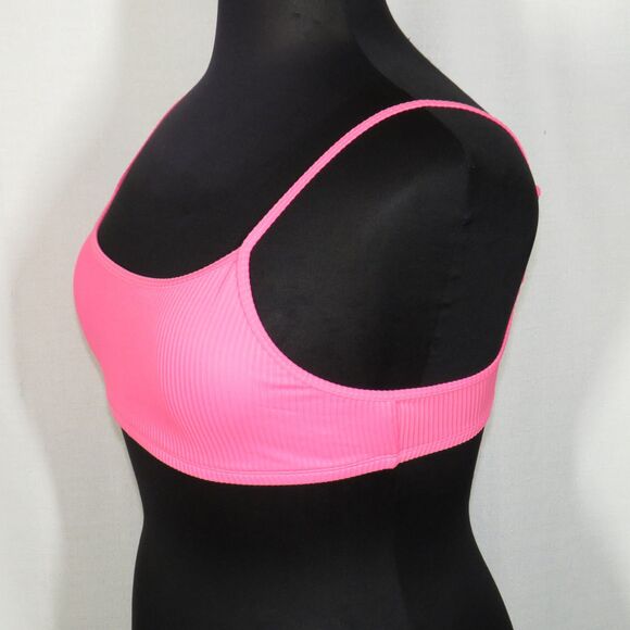 Halara Bright Pink Ribbed Padded Bikini Swim Top Size XL - Picture 4 of 7